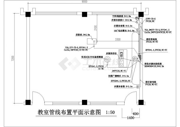 【徐州市】市区教室管线布置平面示意图-图二