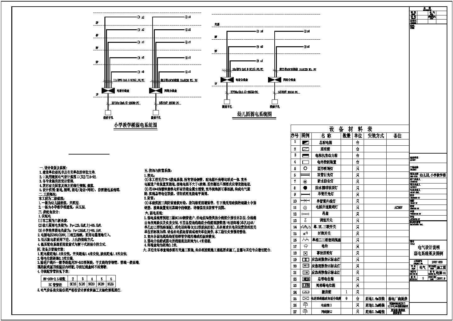 【苏州市】某小区小学教学楼电气及弱电图