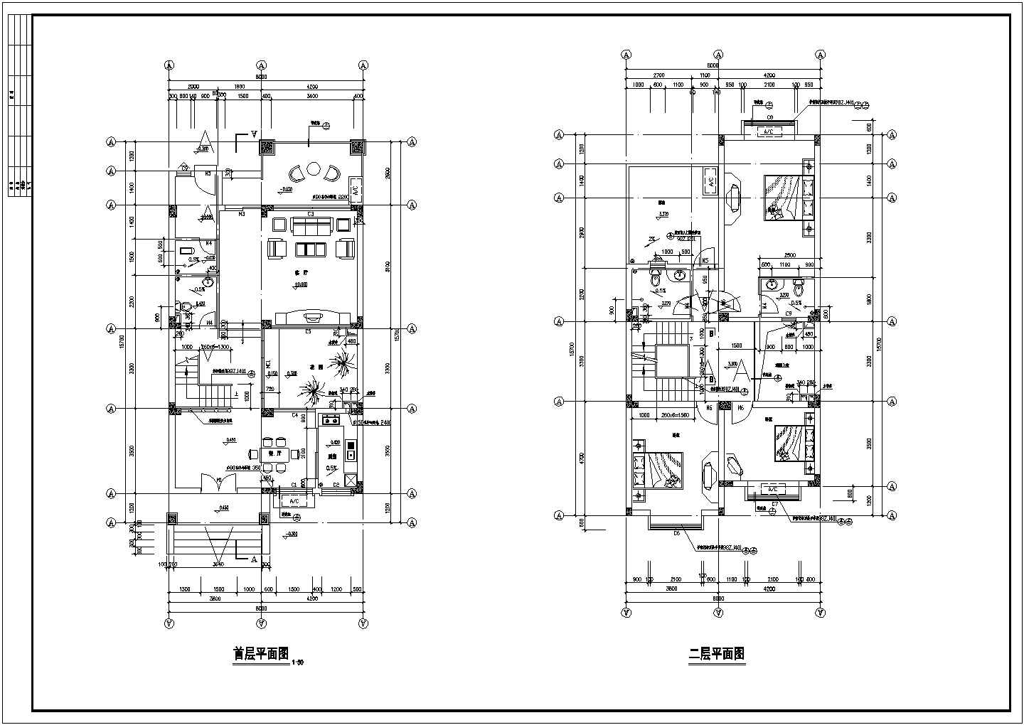 某三层别墅建筑设计图（长15.7米 宽8米）