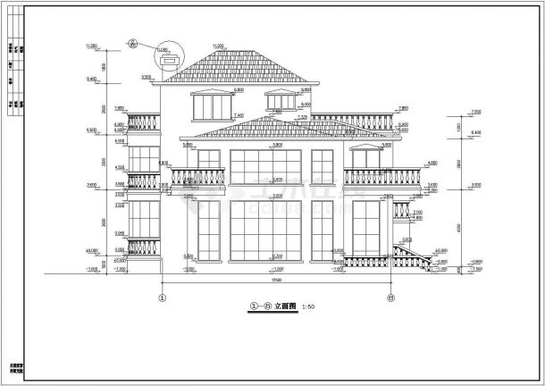 某地下一层地上三层别墅建筑设计图（长16.5米 宽13.4米）-图一
