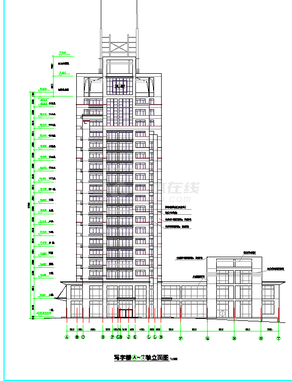 某地高层写字楼建筑设计图CAD图纸-图二