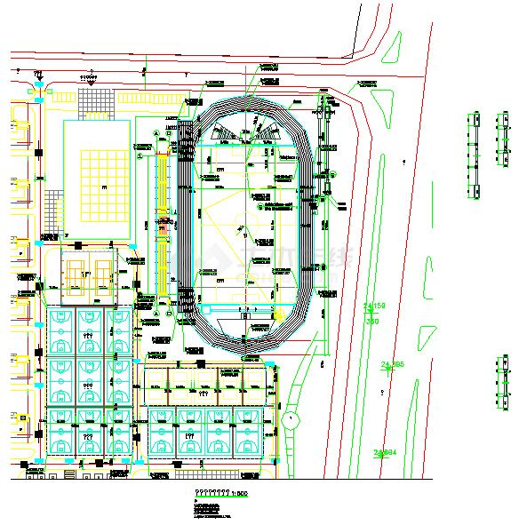 某中学体育场足球场及跑道总平面布局大样图-图一