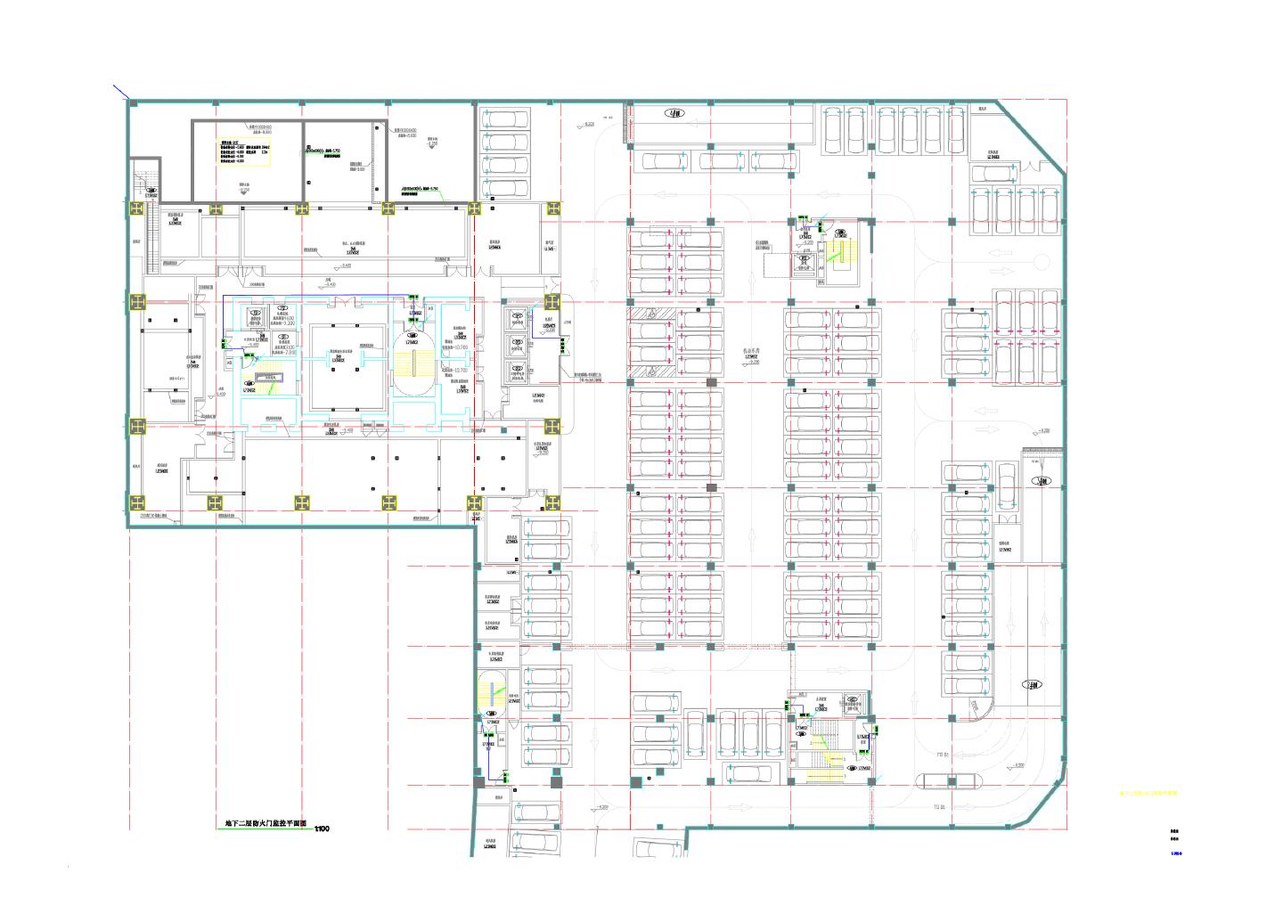 江苏某五星级酒店及办公楼电气图-E-70（B3-B1防火门监控平面图)CAD