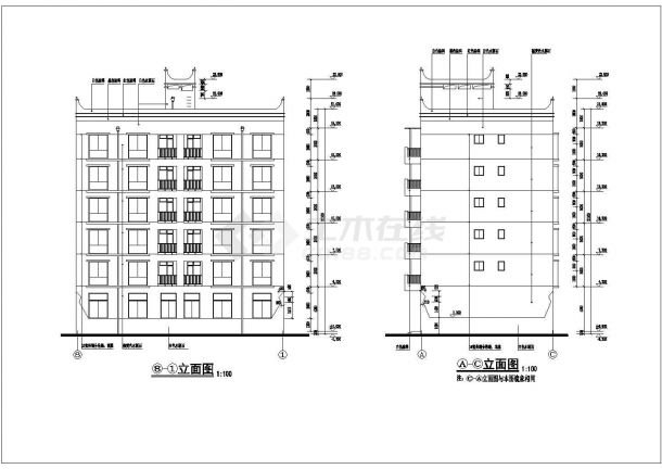 某地六层框架商住宅楼建筑设计施工图-图二