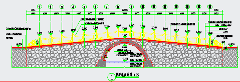 中式景观石拱桥剖面CAD参考图-图一