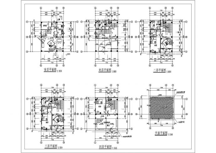 某现代风格五套别墅设计方案平面图_图1
