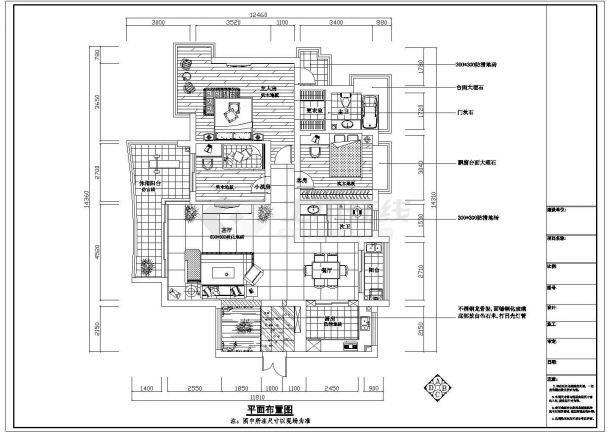  Decoration design and construction drawing of a three bedroom and two hall residential building - Figure 1