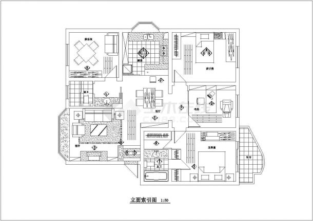 四室两厅住宅装饰装修设计施工图（共13张）-图一