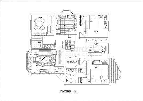 四室两厅住宅装饰装修设计施工图（共13张）-图二