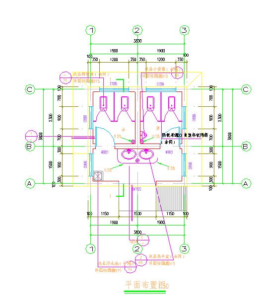 【广州】某大型广场男女公厕建筑设计图
