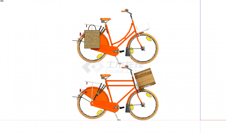 橘红色车架前面带行李箱自行车su模型-图一