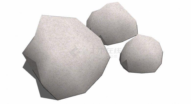 三块灰色大小假山置石su模型-图二