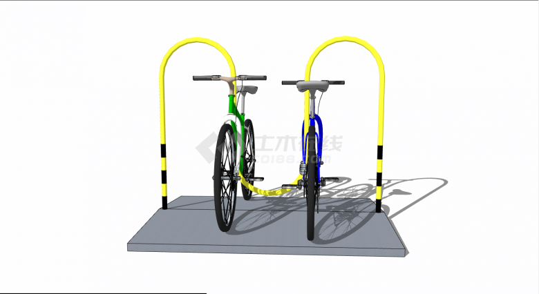 带自行车黄色自行车停车架su模型-图一