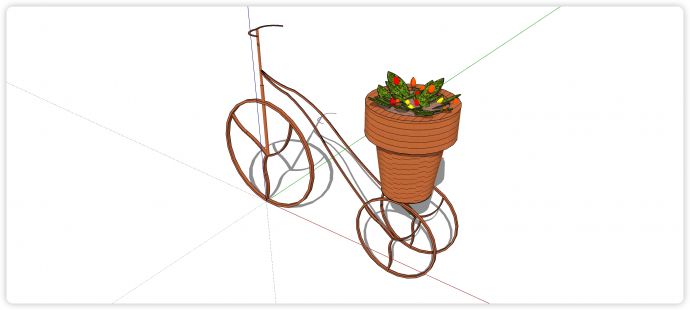 橙色铁艺单车陶制花圃单车小品su模型_图1
