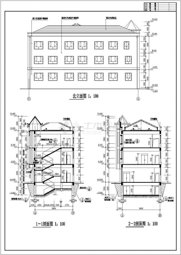 某三层综合楼建筑方案图（共4张图纸）-图一
