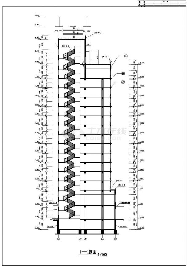 14层富康大厦办公楼建筑设计图（内含17张图）-图一