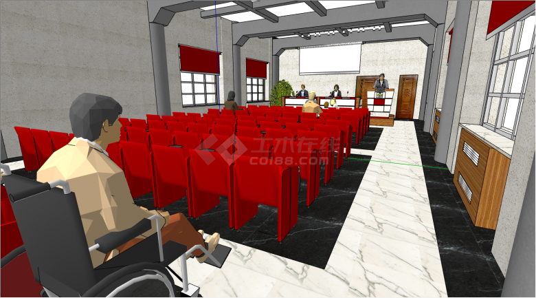 现代红色多多功能会议厅su模型-图二