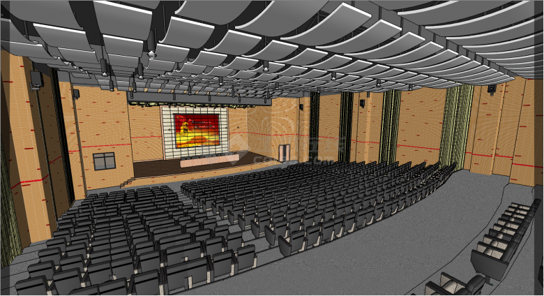 灰色的座椅带大屏幕的音乐厅会议报告厅su模型-图一