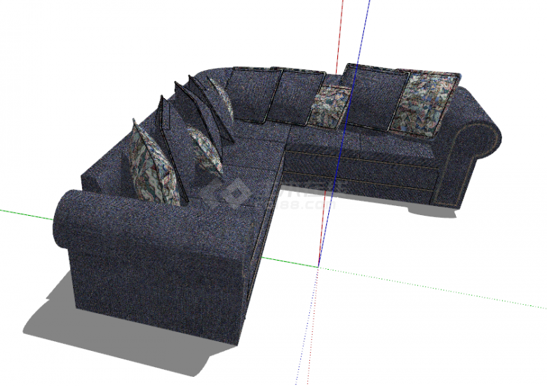 现代深蓝色L型沙发su模型-图二