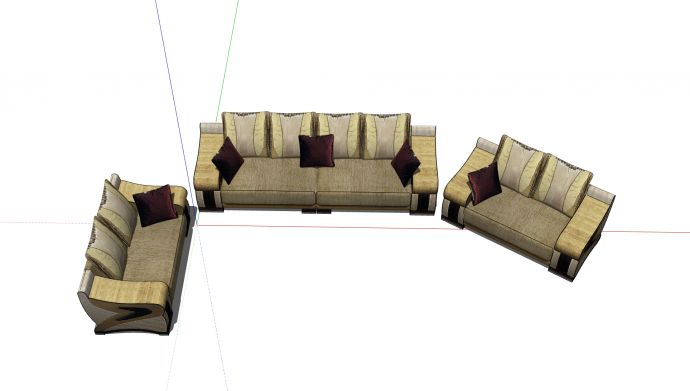 舒适复古宽扶手沙发su模型_图1