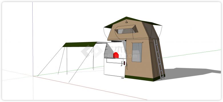 爬梯双层带储物空间帐篷su模型-图一
