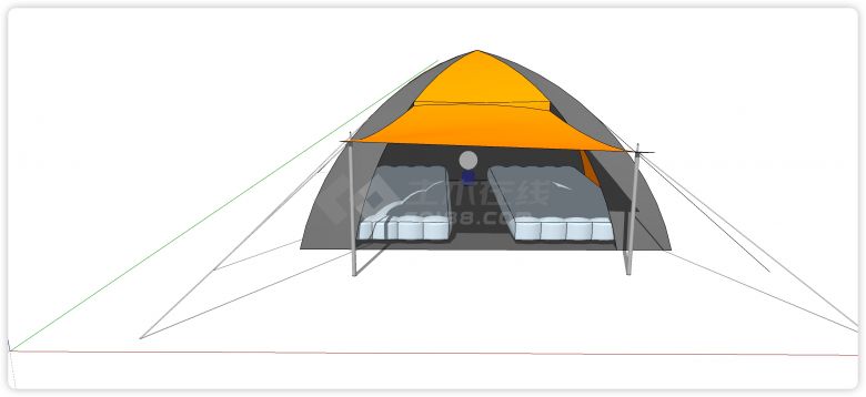 橙色灰色搭配双人露营帐篷su模型-图二