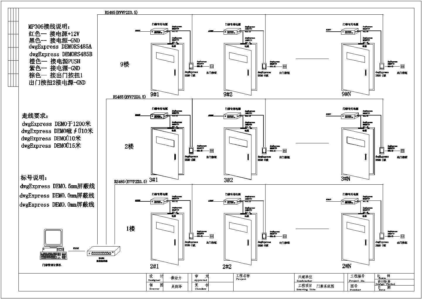 门禁系统图（含MP306接线说明和走线要求）