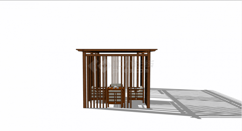 棕色木制新中式廊架设计su模型-图二
