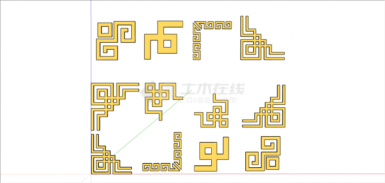 中式多形状黄色雕花su模型-图一