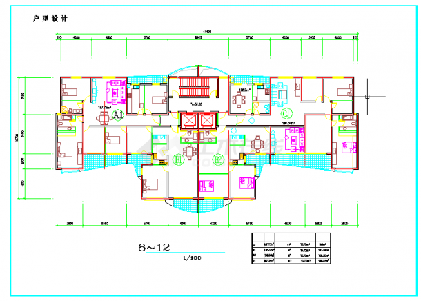 【杭州】某住宅楼户型平面设计施工图-图一
