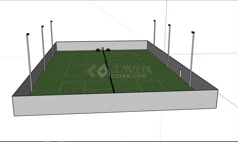 带草坪方型小型运动场地su模型-图一