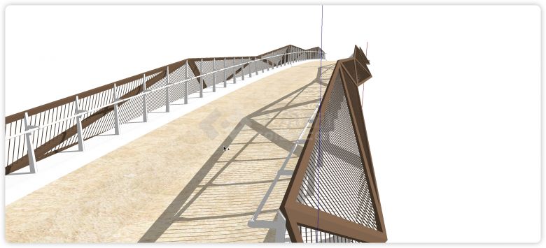 棕色凹凸造型网状护栏景观桥su模型-图二