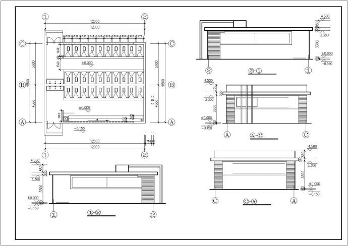 长12米 宽9.5和8.4米 2个1层公厕建筑设计图_图1