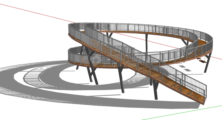 弯曲木制的景观桥 su模型-图二