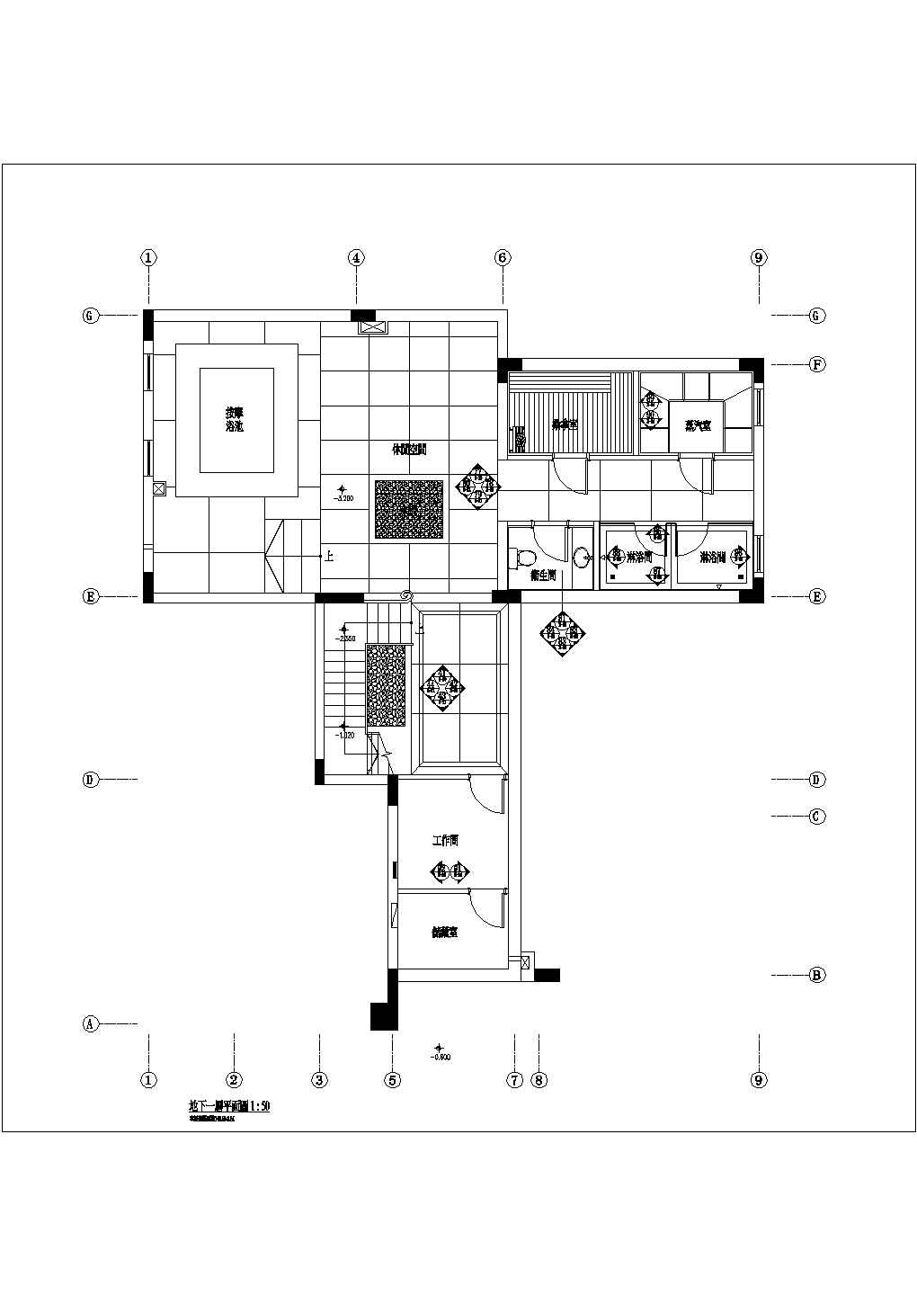 【某地】尖岗山北区a型别墅地下一层平面建筑施工图