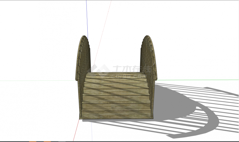 棕绿色弯曲小型木桥su模型-图二