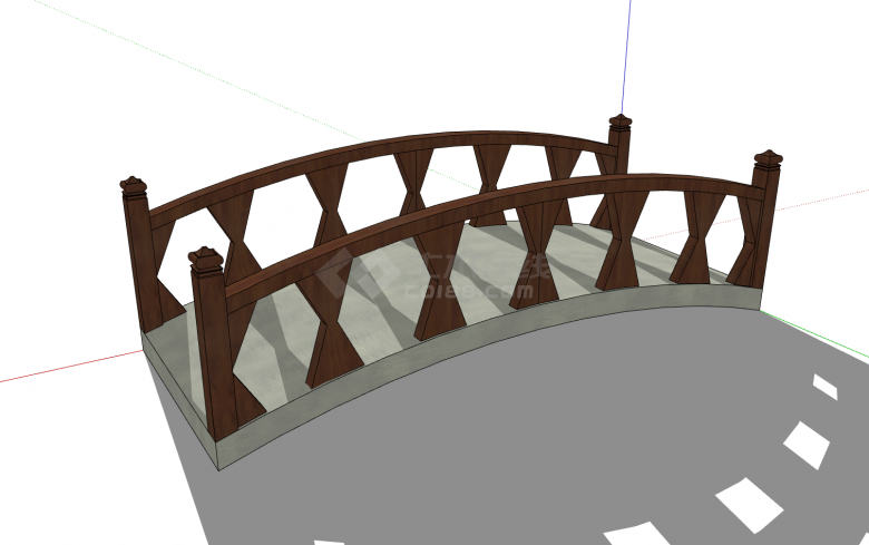 混凝土桥体木质护栏木桥su模型-图二