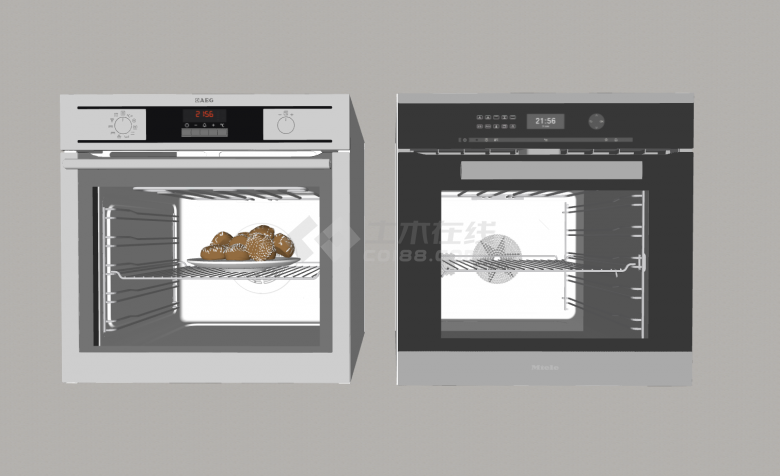 银色黑色热风烤箱厨房电器SU模型-图一