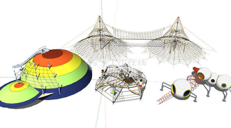 现代儿童游乐设施攀爬网su模型-图一