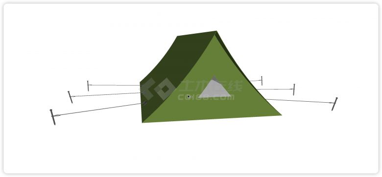 长条三角形绿色露营帐篷su模型-图一
