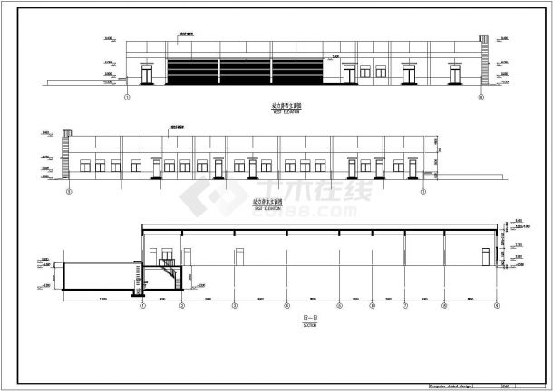 某机器厂单层动力房建筑设计图（长54米 宽15米）-图一