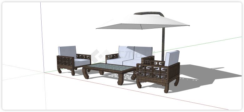 中式乌木沙发室外桌椅su模型-图一