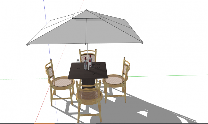 带有白色的遮阳伞的室外桌椅 su模型_图1