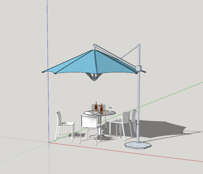 白青蓝色风格室外桌椅su模型_图1