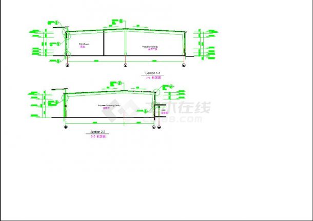某单层轻钢结构装置生产厂房及装桶车间建筑设计图-图二