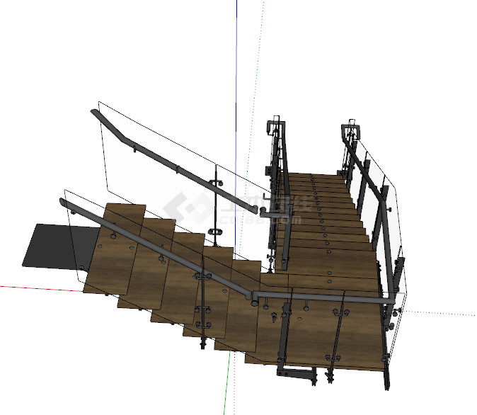 现代木制古朴旋转楼梯su模型-图二