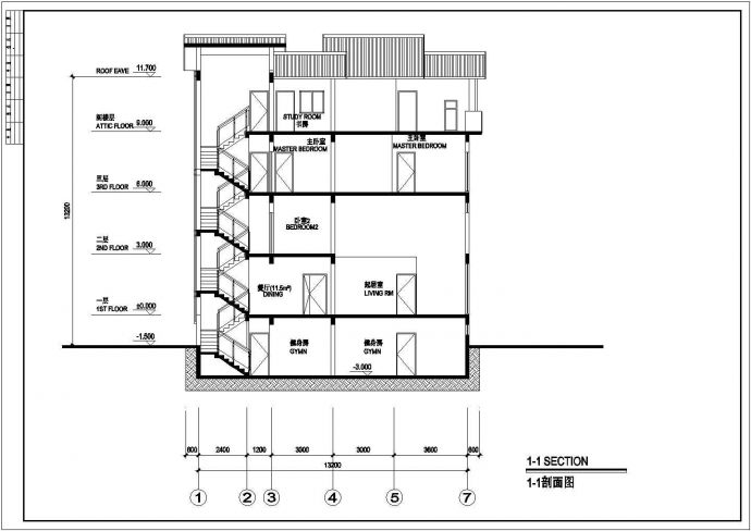 某三层阁楼别墅建筑设计图（长19.2米 宽13.2米）_图1
