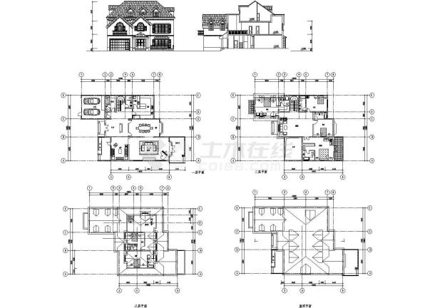 某三层别墅建筑设计图（长19.9米 宽16.6米）-图一