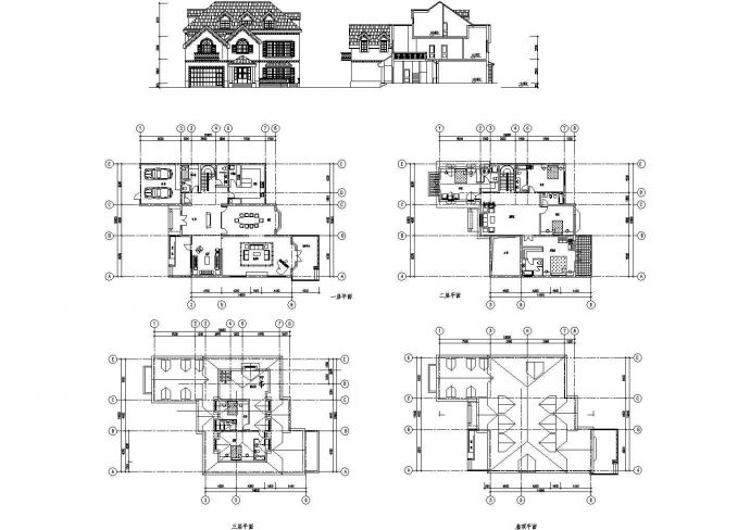 某三层别墅建筑设计图（长19.9米 宽16.6米）_图1