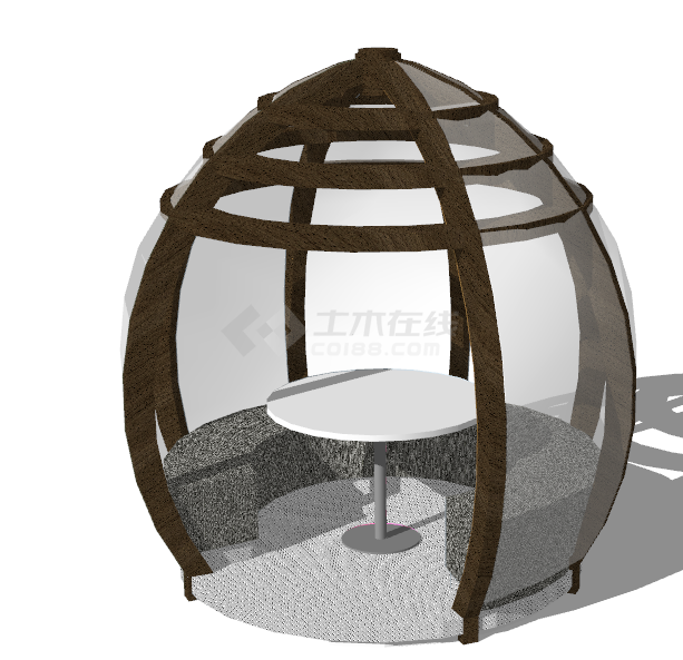 木制椭圆遮蔽式户外家具su模型-图二